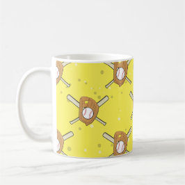 Baseballsymbole - Nahtloses Muster auf Gelb Kaffeetasse