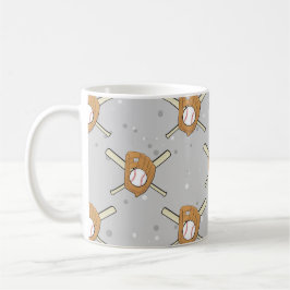 Baseballsymbole - Nahtloses Muster auf Grau Kaffeetasse
