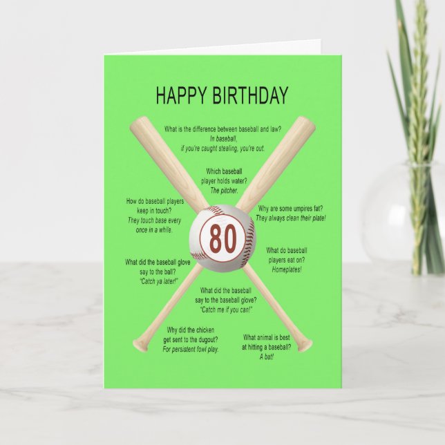 Baseballwitze zum 80. Geburtstag Karte (Vorderseite)