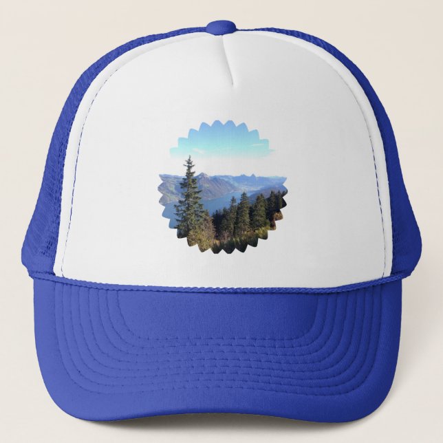 Basecap mit Berg- und Waldmotiv – Natur pur Truckerkappe (Vorderseite)