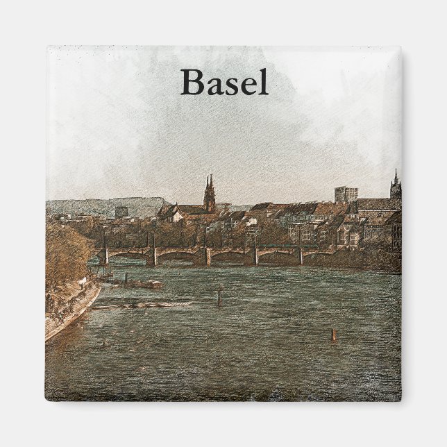 Basel , Schweiz Europa City Panorama View Magnet (Vorne)