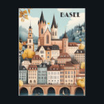 Basel Schweiz Reise Postkarte<br><div class="desc">Diese Reise-Postkarte im flachen Stil zeigt die europäische Skyline Basel,  Schweiz.</div>