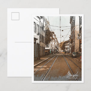 Basel Schweiz Schöne Farbskizze Stadt Postkarte