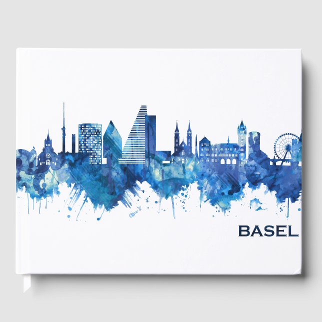 Basel Schweiz Skyline Blue Gästebuch (Vorderseite)
