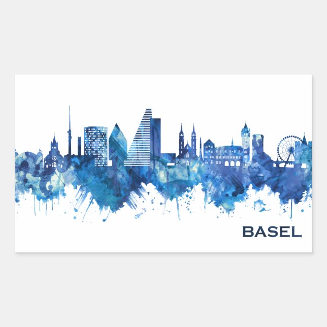 Basel Schweiz Skyline Blue Rechteckiger Aufkleber (Vorderseite)