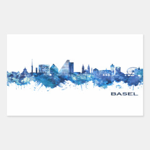 Basel Schweiz Skyline Blue Rechteckiger Aufkleber