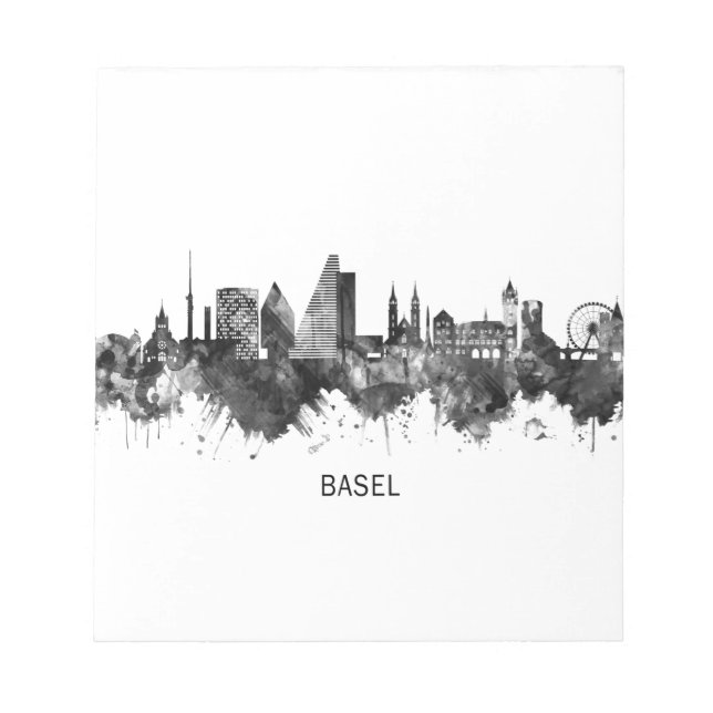 Basel Schweiz Skyline BW Notizblock (Vorderseite)