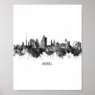 Basel Schweiz Skyline BW Poster