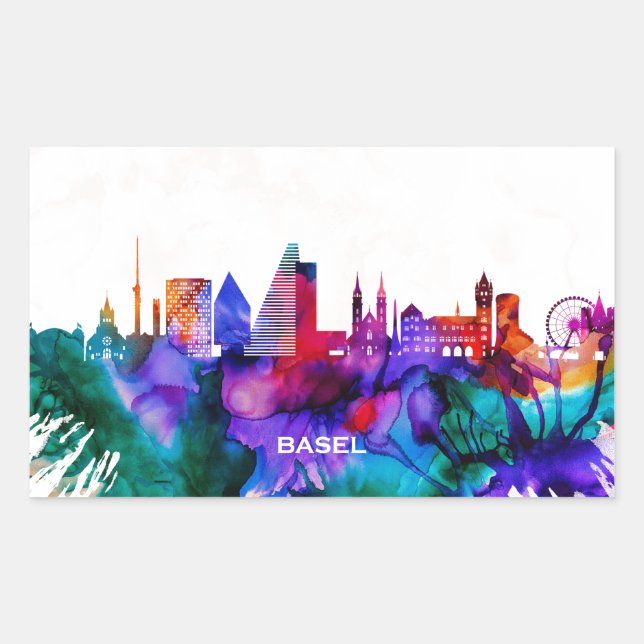 Basel Skyline Rechteckiger Aufkleber (Vorderseite)