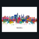 Basel Switzerland Skyline Poster<br><div class="desc">Elegant Watercolor Skyline of Basel,  a city in northwestern Switzerland on the River Rhine</div>