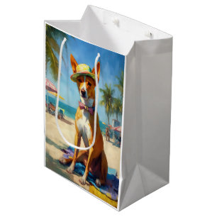 Basenji am Strand, Sommergeschenk für Hunde-Liebha Mittlere Geschenktüte