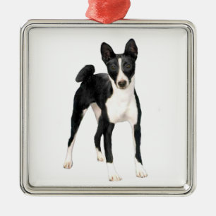 Basenji (B) - schwarz und weiß Ornament Aus Metall