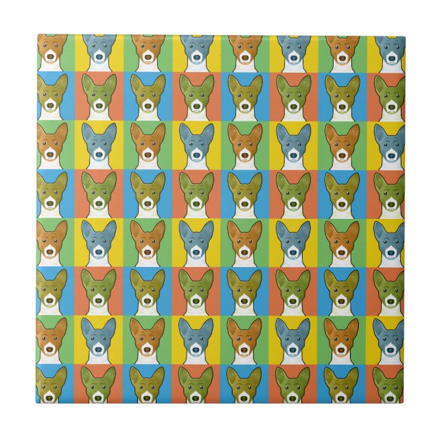 Basenji Cartoon Pop-Kunst Fliese (Vorderseite)