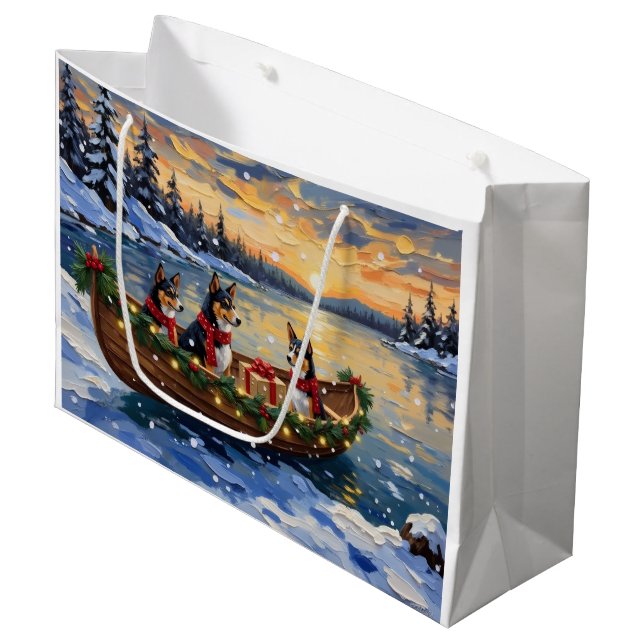 Basenji Christmas Boat Holiday Große Geschenktüte (Vorderseite Schrägansicht)