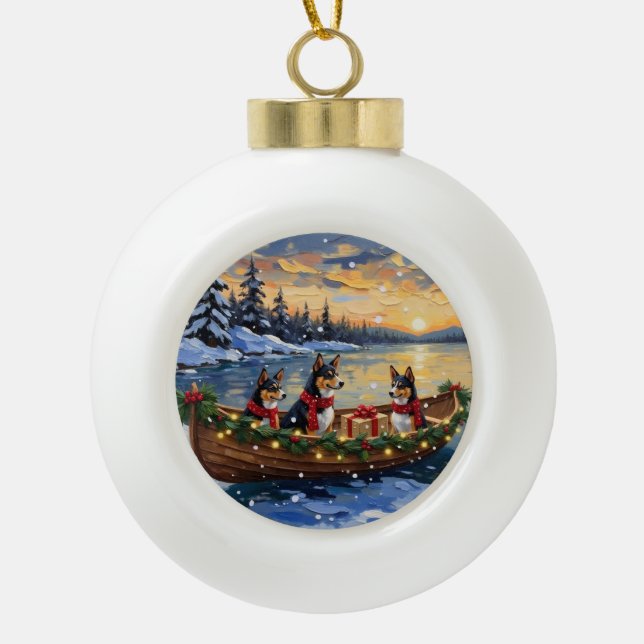 Basenji Christmas Boat Holiday Keramik Kugel-Ornament (Vorderseite)