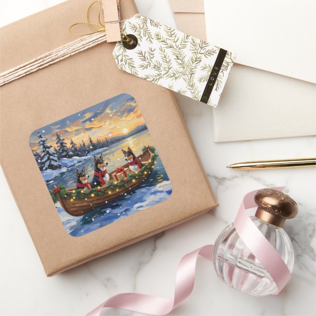 Basenji Christmas Boat Holiday Quadratischer Aufkleber (Schenken)