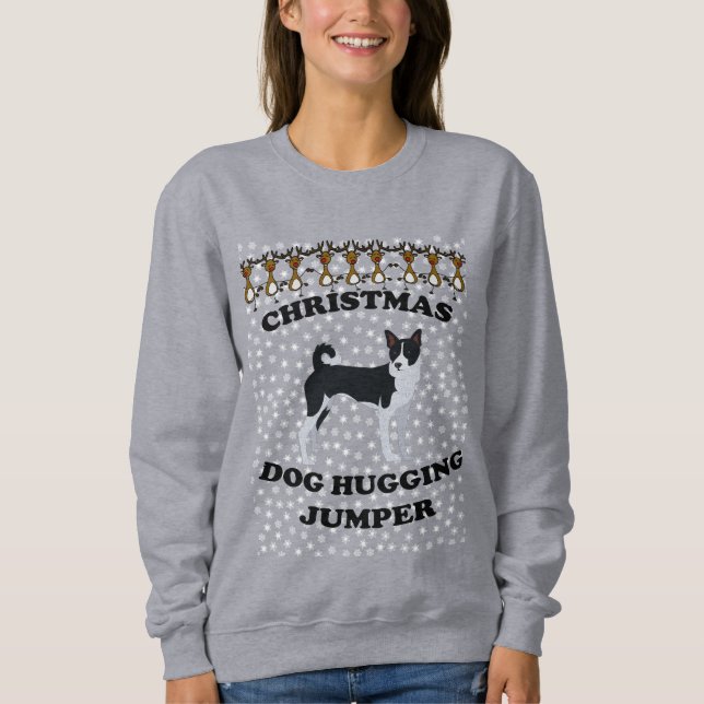 Basenji Christmas Dog Hugging Sweatshirt (Vorderseite)