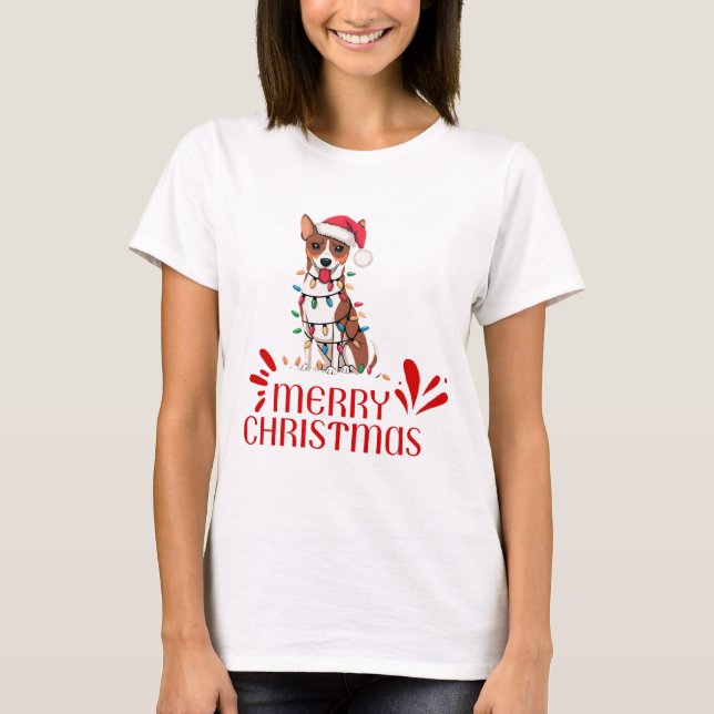 Basenji Christmas Lights Xmas Hunde Geschenke T-Shirt (Vorderseite)