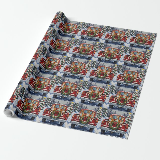 Basenji Christmas Red Truck Holiday Geschenkpapier (Ungerollt)