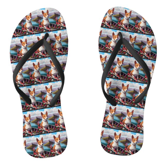 Basenji Dog auf einem Paddel: Ein Landschaftliches Flip Flops (Fußbett)