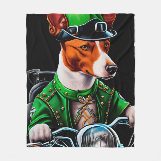 Basenji Dog Fahrrad St. Patrick's Day Fleecedecke (Vorderseite)