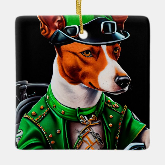 Basenji Dog Fahrrad St. Patrick's Day Keramikornament (Vorderseite)