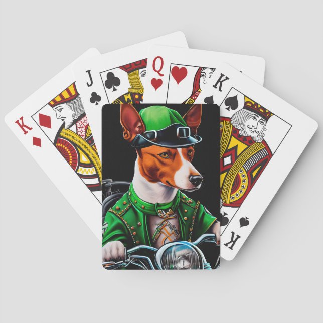 Basenji Dog Fahrrad St. Patrick's Day Spielkarten (Rückseite)