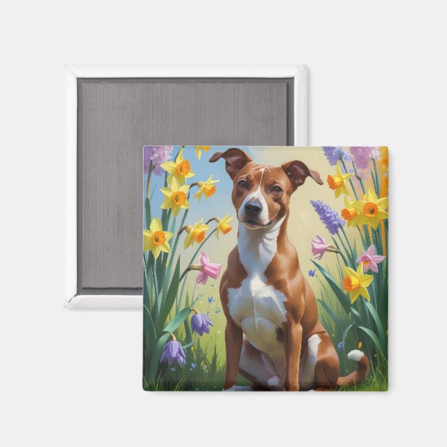 Basenji Dog Frühlingsblumen Malerei Magnet (Vorderseite/Rückseite)
