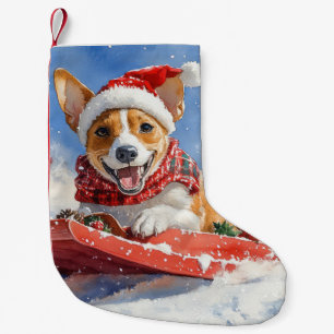 Basenji Dog in Sledge Lass es Schnee Weihnachten Kleiner Weihnachtsstrumpf