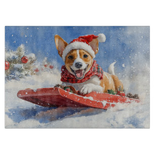 Basenji Dog in Sledge Lass es Schnee Weihnachten Schneidebrett