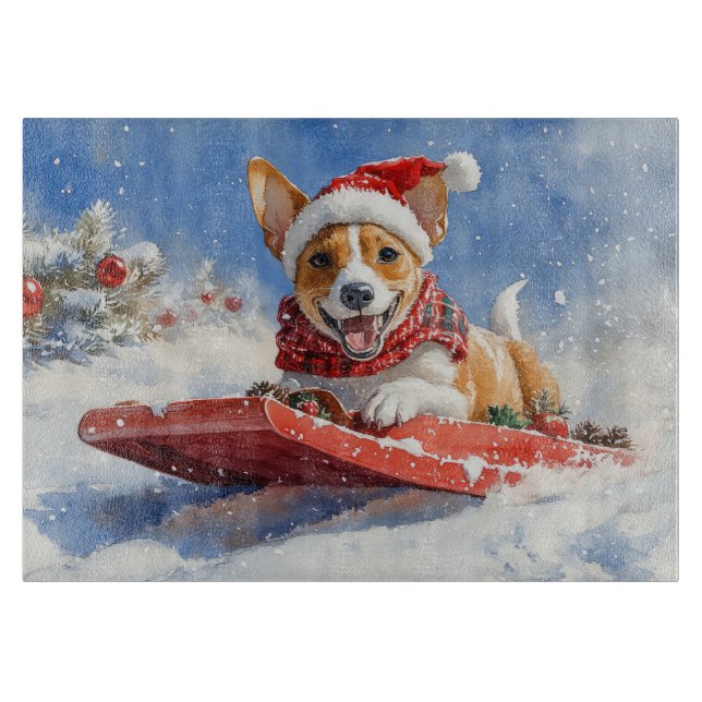 Basenji Dog in Sledge Lass es Schnee Weihnachten Schneidebrett (Vorderseite)