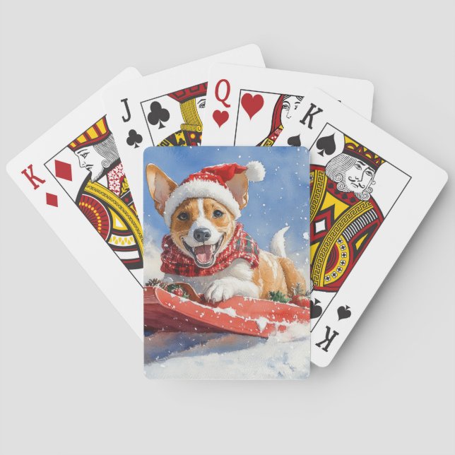 Basenji Dog in Sledge Lass es Schnee Weihnachten Spielkarten (Rückseite)