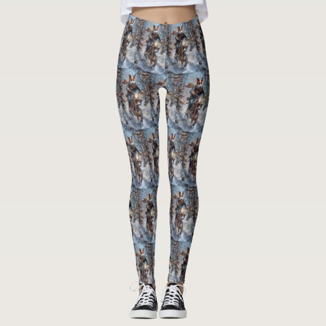 Basenji Dog Riding Motorrad Weihnachten Leggings (Vorderseite)