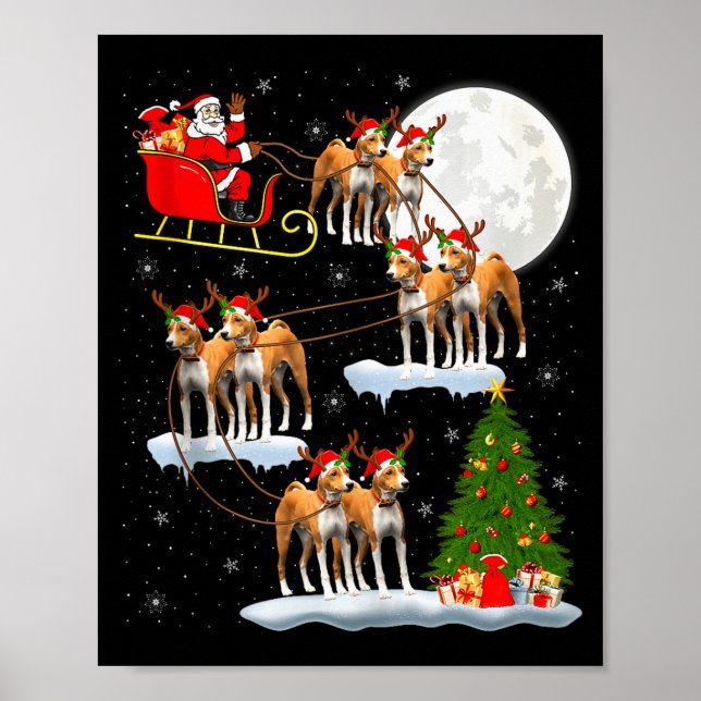 Basenji Dog Santa Sleigh Flying Funny Magical Chri Poster (Vorne)