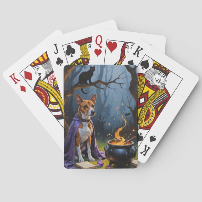 Basenji Dog Whimsical Halloween Malerei Spielkarten (Rückseite)