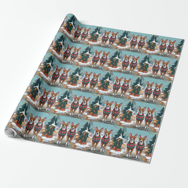Basenji Dogs Christmas Snow Holiday  Geschenkpapier (Ungerollt)
