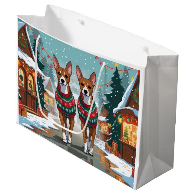 Basenji Dogs Christmas Snow Holiday  Große Geschenktüte (Vorderseite Schrägansicht)
