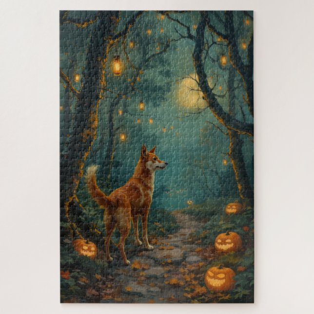 Basenji Enchanted Forest Halloween Kunstwerk (Vertikal)