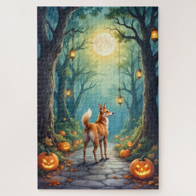 Basenji Enchanted Forest Halloween Kunstwerk (Vertikal)