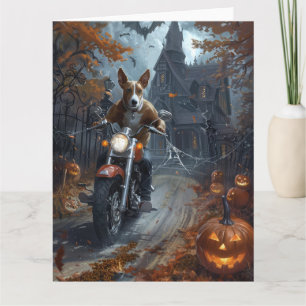 Basenji fährt Motorrad Halloween Gruselig Karte