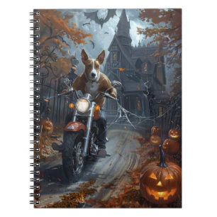 Basenji fährt Motorrad Halloween Gruselig Notizblock