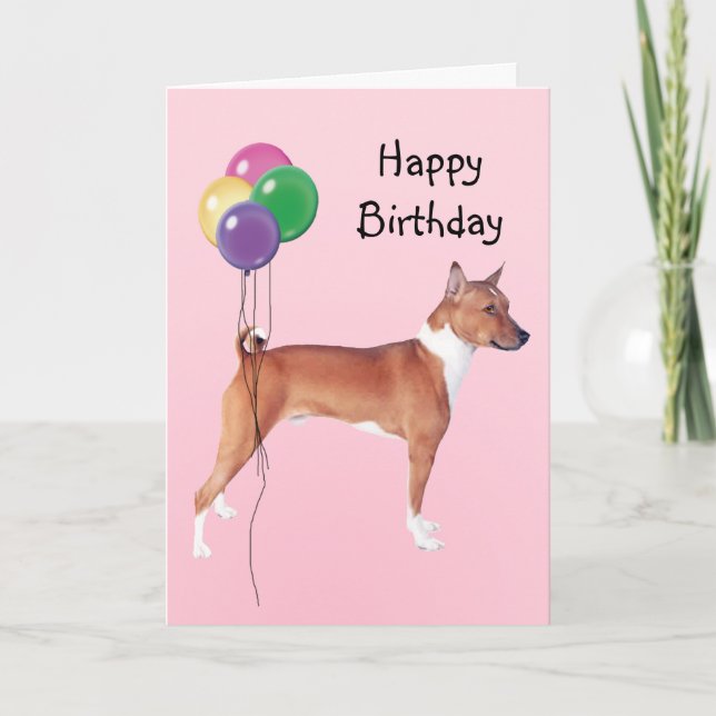 Basenji, Geburtstags-Ballone Karte (Vorderseite)