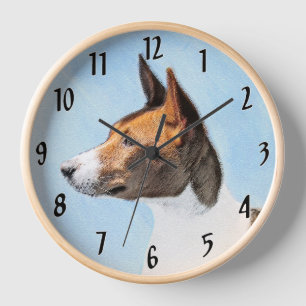 Basenji-Gemälde - Süße Originalkunst Uhr