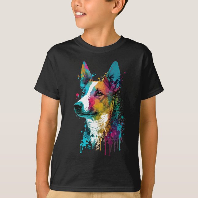 Basenji - Graffiti Neon Ink Splash T-Shirt (Vorderseite)