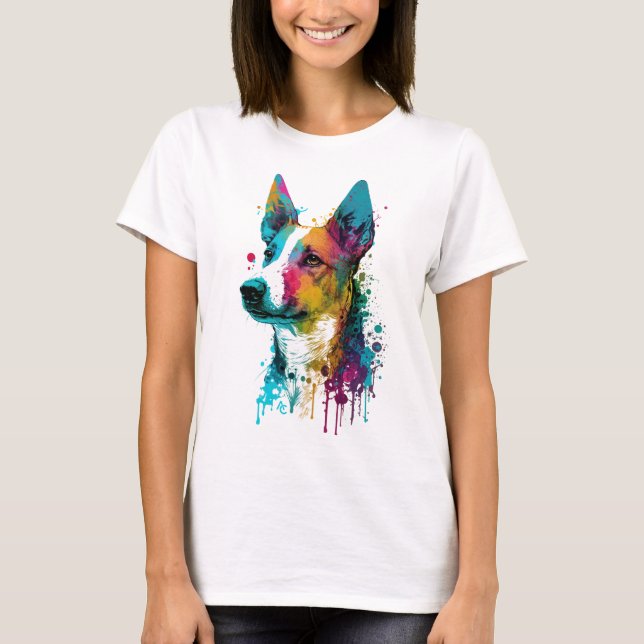 Basenji - Graffiti Neon Ink Splash T-Shirt (Vorderseite)