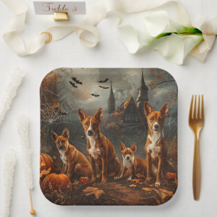 Basenji Halloween Night Doggy Delight Pappteller