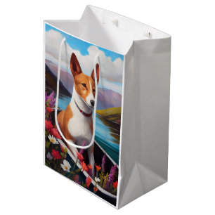 Basenji-Hund auf einem Paddel: Ein landschaftliche Mittlere Geschenktüte