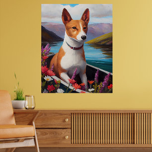 Basenji-Hund auf einem Paddel: Ein landschaftliche Poster