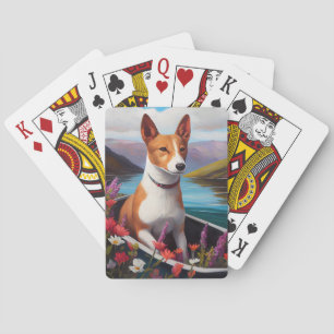 Basenji-Hund auf einem Paddel: Ein landschaftliche Spielkarten