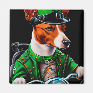 Basenji-Hund fährt Fahrrad am St. Patrick's Day Magnet